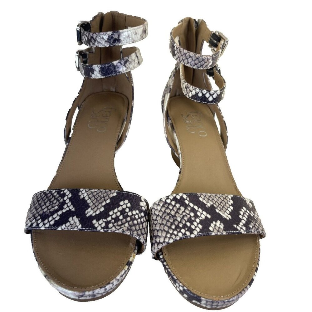 Franco Sarto Sandal Womens Sz 6 M Danissa Back Zip Snake Skin Leather Wood Wedge